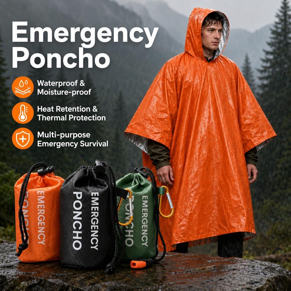 Camping Rain Poncho - Przenośny zestaw awaryjny: wodoodporny płaszcz przeciwdeszczowy